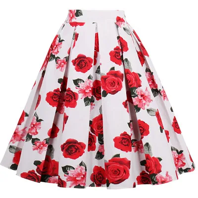 party skirt 15 Ретро хлопок банан цветочный принт плиссированная юбка высокая талия винтажные юбки для женщин 50 s Одри Хепберн Стиль Saias миди Пышная юбка - Цвет: party skirt 15