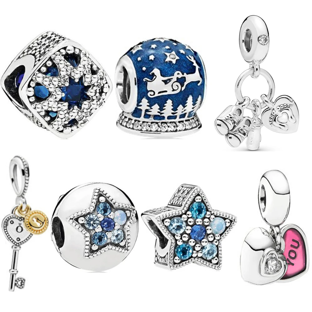 Подходит для оригинального браслета Pandora Серебро 925 Ключ Рождество звезда цветок