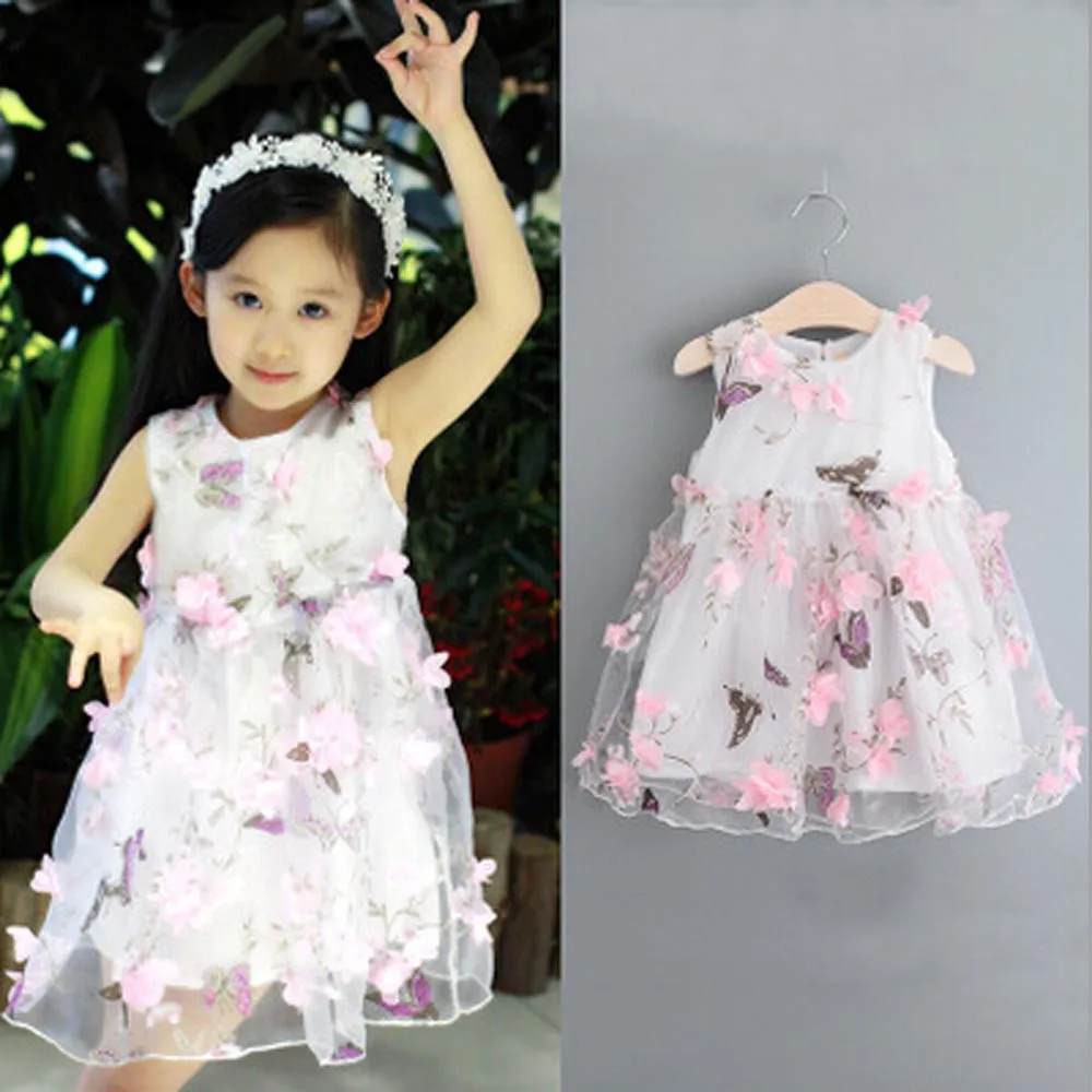 Lace-trimmed princess dress Toddler Baby Girls Princess Party Clothes Flower Sleeveless Tulle Tutu Dresses girls #06 | Детская одежда и