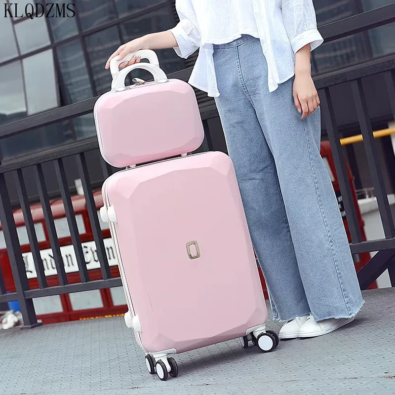 KLQDZMS 20/22/24/26inch Cosmetic bag set on wheels Vintage Travel bags Trolley suitcase girls woman rolling luggage