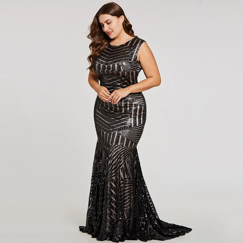 as the picture Tanpell Scoop Neck Evening Dress Sleeveless Zipper-Up Sequins Formal Women Floor Length Mermaid Evening Gown - Цвет: as the picture