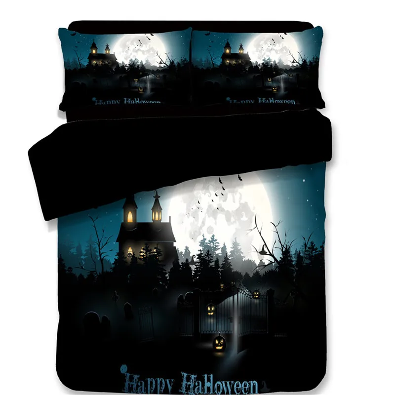 

New Halloween Pumpkin bat Bedding Set Designer Duvet Cover Set black Cartoon Castle moon Printed 4pcs Twin Full Queen King size