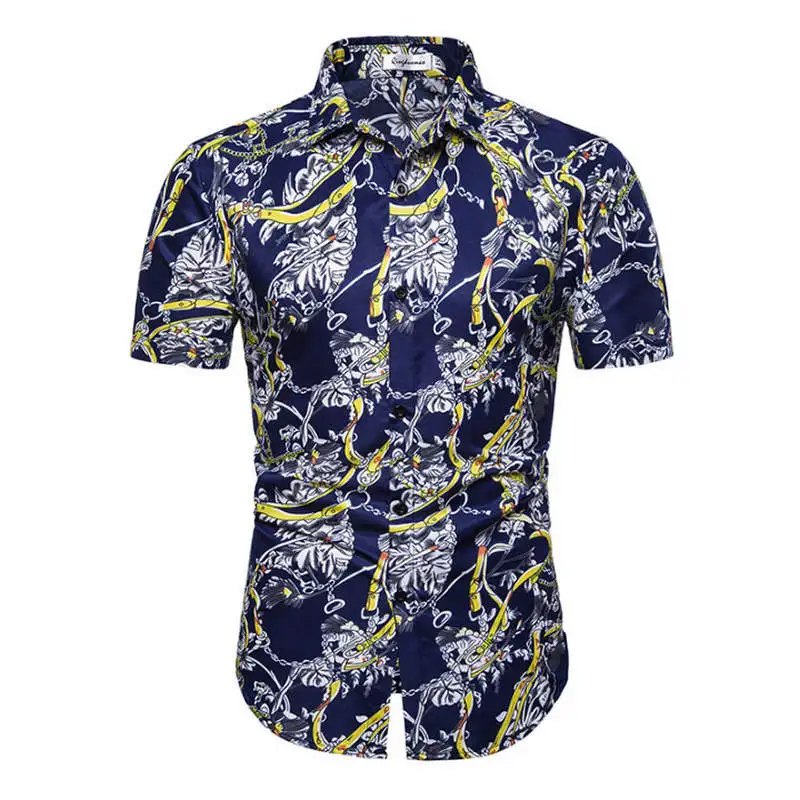 C44 Мужские гавайская рубашка мужской Повседневное camisa masculina печатных Пляжные рубашки короткий рукав брендовая одежда - Цвет: C44