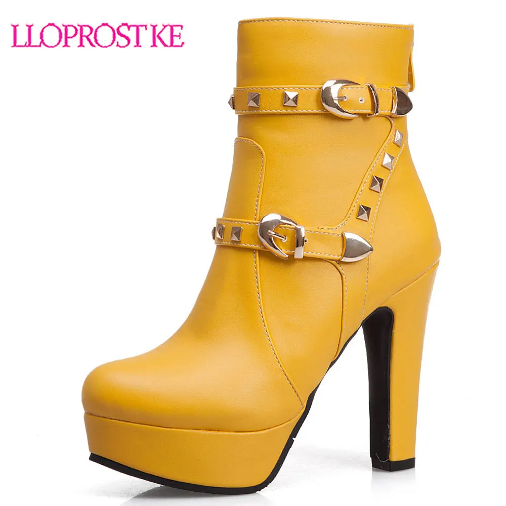 

Lloprost ke Martin Ankle Boots for Women Round toe Square Heel High Heels Motorcycle Boots Autumn Winter Short Botas Mujer H511