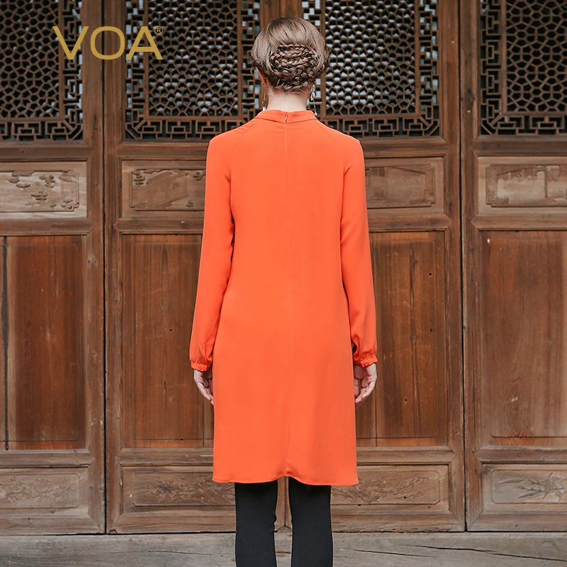 VOA Летняя короткая однотонная Повседневная Тяжелая шелковая футболка с длинным