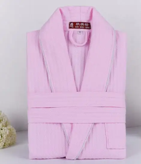 pink Осень чистый хлопок, простой цветной халат, халат унисекс размера плюс, пижама, комплект одежды для сауны, вафельная ночная рубашка, одежда для сна - Цвет: pink