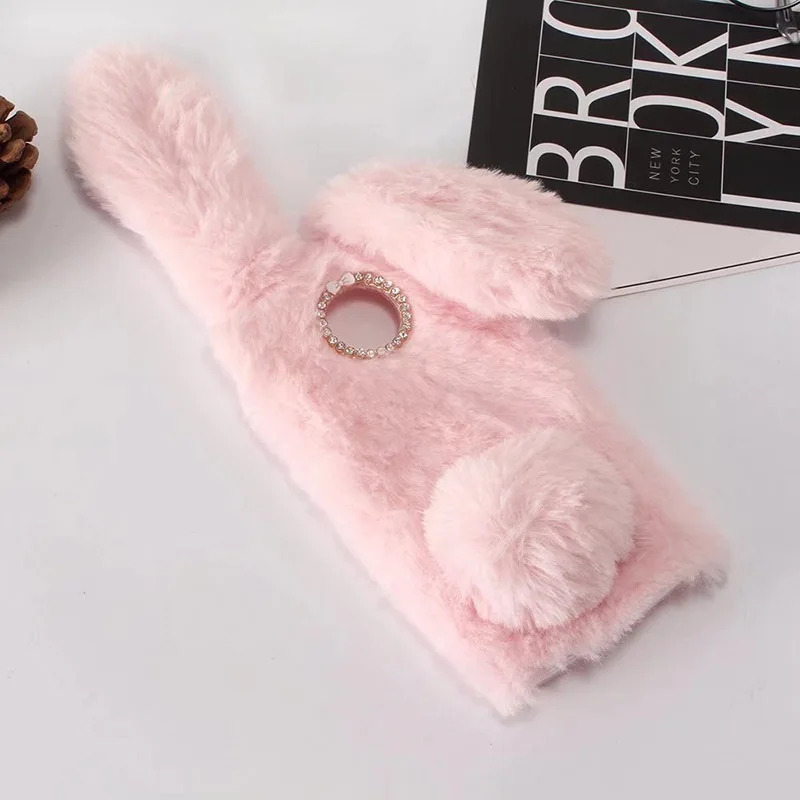 Розовый for Motorola Moto G7 Power G6 G5 G5S G4 Plus E4 E5 Plus C X4 Play Plush Bunny Soft Fur Fluffy Cute 3D Rabbit Ears Case Cover - Цвет: Розовый