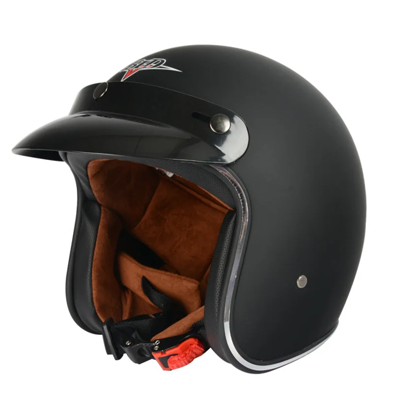 Кожаный мотоциклетный шлем с открытым лицом 3/4 дюйма винтажный черный |