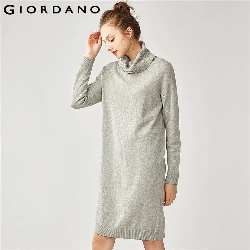 Giordano женское трикотажное платье с воротником-черепахой вязаное длинными