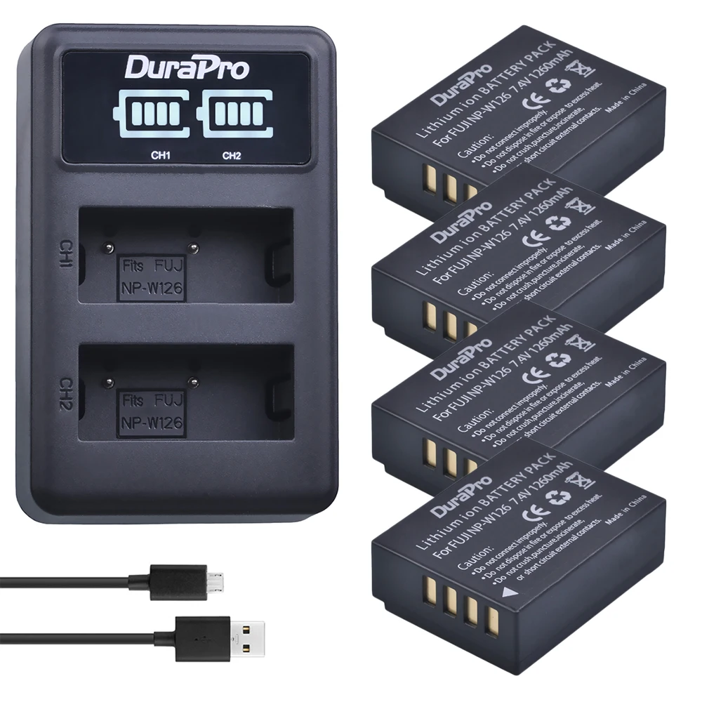 Durapro 4 шт. NP-W126 NP W126 Камера Батарея+ светодиодный USB Зарядное устройство для ЖК-дисплея с подсветкой Fujifilm HS50 HS35 HS33 HS30EXR XA1 XE1 X-Pro1 XM1 X-T10 Камера