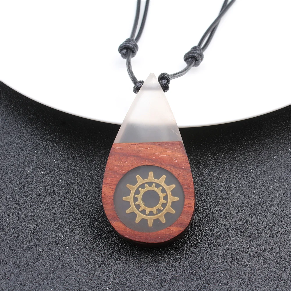 

HOCOLE New Statement Water Drop Pendant Necklace Women Natural Wood Resin Long Necklaces & Pendants Men Women Jewelry Collares
