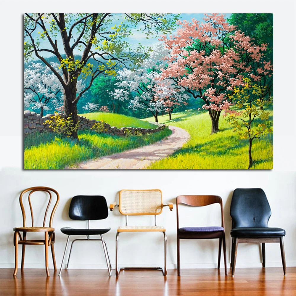 Цветы и деревья JQHYART Весенняя картина маслом холст настенные картины для