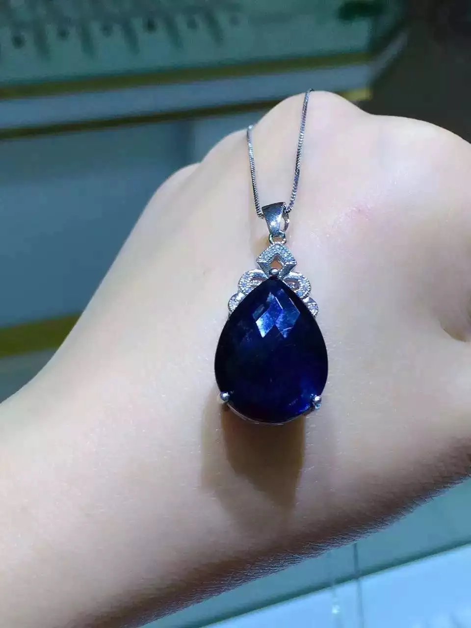 Большой камень сапфир кулон ожерелье из натурального камня и натуральный 925