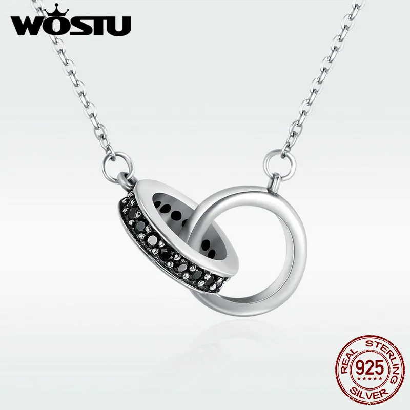 WOSTU Настоящее 100% Стерлинговое Серебро 925 пробы черный круглый фианит в круг кулон
