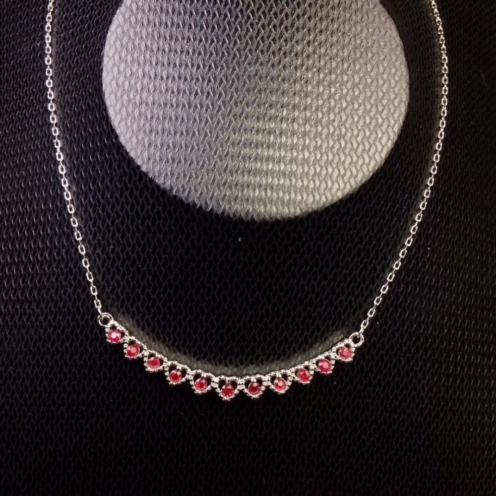 Uloveido Tested Natural Ruby Chain Necklace for Women 925 Sterling Silver Jewelry 2*2mm*11 Pcs Velvet Box Certificate FN186 | Украшения и