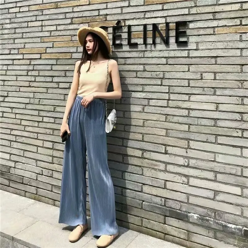 Summer Leisure Sports women pants Casual Elastic High Waist wide leg Fashion Loose Long Pants Pleated Pant Trousers Femme | Женская