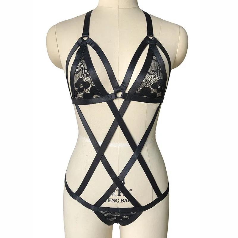 Черный кружевной набор ремней для тела сексуальное женское эластичное