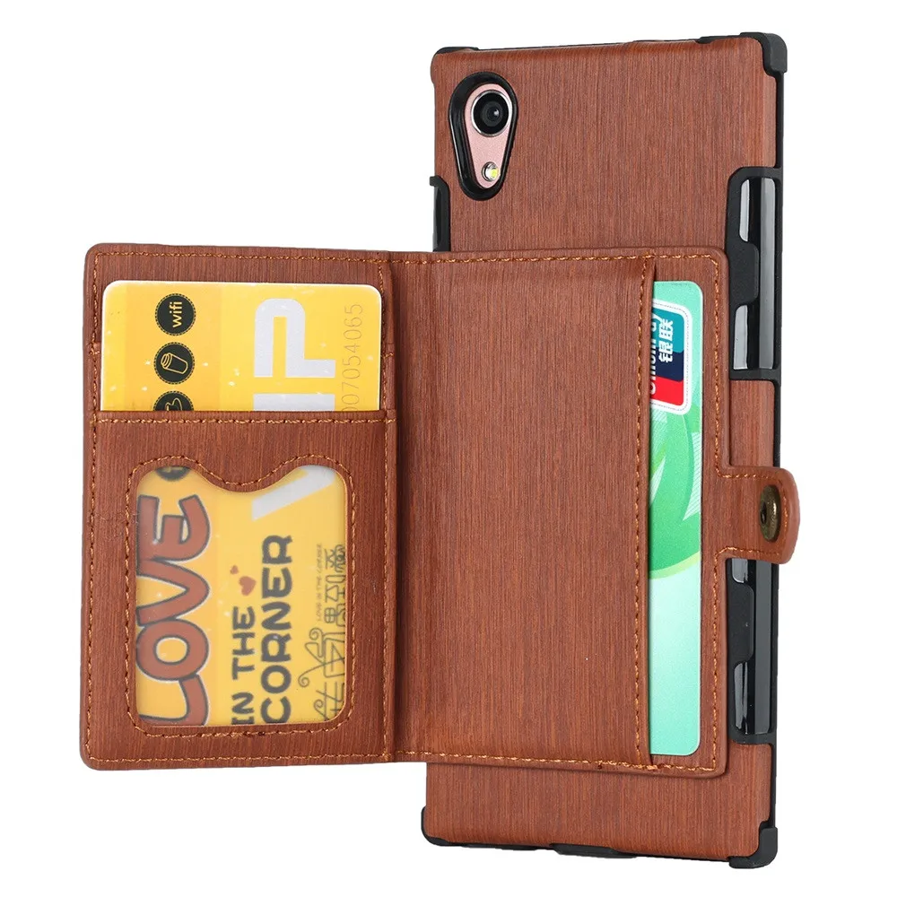 Brown Ретро Держатель для карт, чехол со слотом для sony Xperial L1 XZ1 XA1, ультра роскошный кожаный бумажник, ударопрочный чехол для телефона - Цвет: Brown