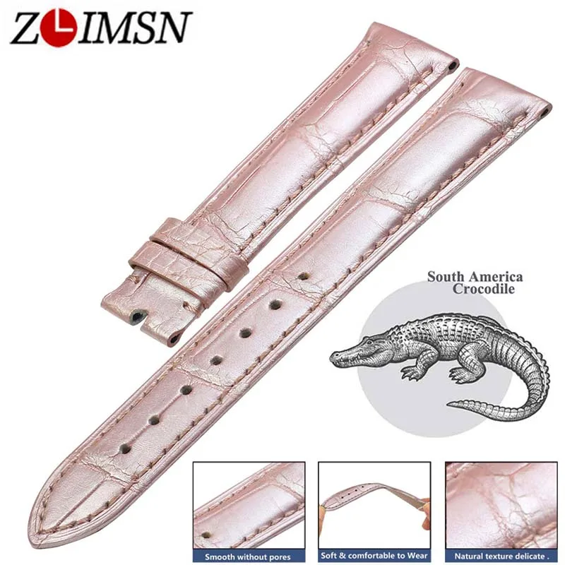 ZLIMSN Crocodile Leather Strap Quick Installation for Women Pink Luxury Alligator Watch Bands Size 12mm-26mm 38mm-42mm Watchband