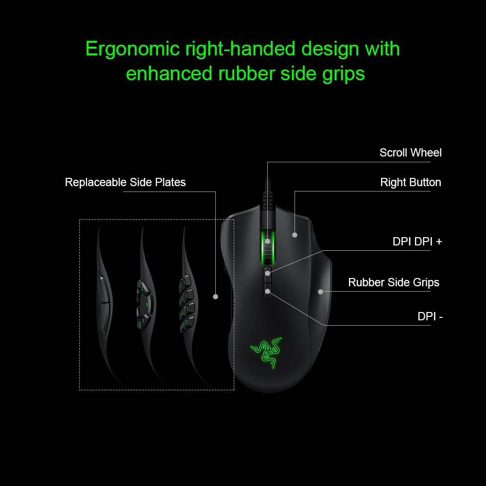Игровая мышь Razer Naga проводная 16000 точек/дюйм оптический датчик Chroma RGB Lighting 2/7/12