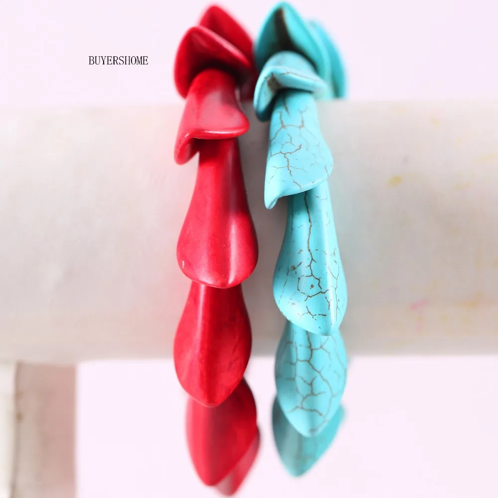 Free Shipping Stretch Handmade Lovers Jewelry Natural Stone Flower Beads Green Red Howlite Bracelet 8&quot 2Pcs RH605H606 | Украшения и