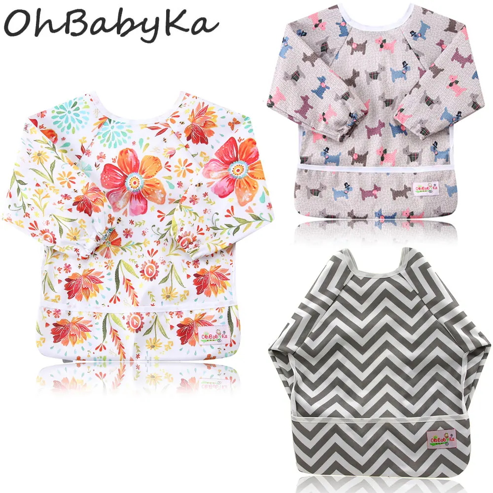 Ohbabyka 3 шт Детские нагрудники с рукавом водонепроницаемые карманные нагрудники для кормления унисекс аксессуары для кормления для детского душа 6-24 месяцев