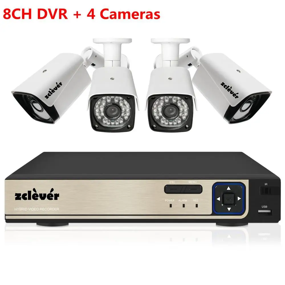 8CH DVR and 4Cameras 1080P Домашняя безопасность Камера Системы, Zclever 8CH наблюдения DVR для наблюдения за состоянием труб 4/8 шт. 2.0MP всепогодный IP66 пуля Камера s Ночное видение - Цвет: 8CH DVR and 4Cameras