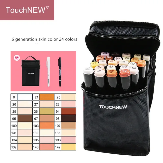 T6 24color black rod Touchnew 12/24 цвет аниме масляная ручная роспись кожи цветной набор двуглавый студенческий художественный маркер для рисования - Цвет: T6 24color black rod