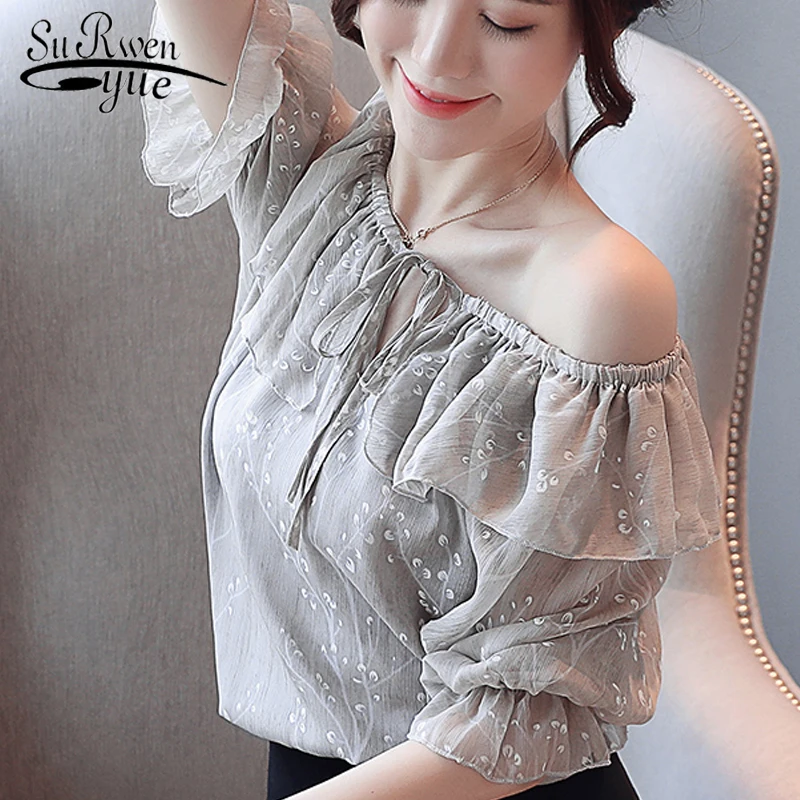 Plus Size Tops Women Long Sleeve Shirts and Blouses Slash Neck Floral Bow Blouse 3535 50 | Женская одежда