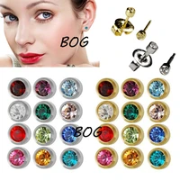 bog 24 pairs gift packing surgical steel 3mm 4mm ear piercing earrings studs 12 pair mixed colors goldsilver color