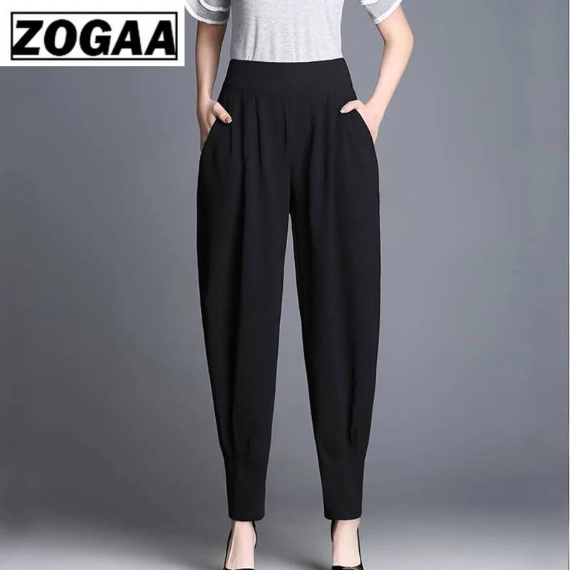 Женские брюки карандаш ZOGGA однотонные свободные со свободной талией 100% полиэстер