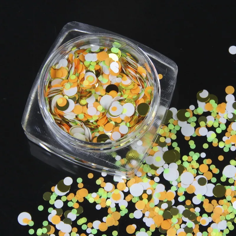 2g маленький круглый горошек неоновые ногтей Блестящий порошок смешанный Размеры