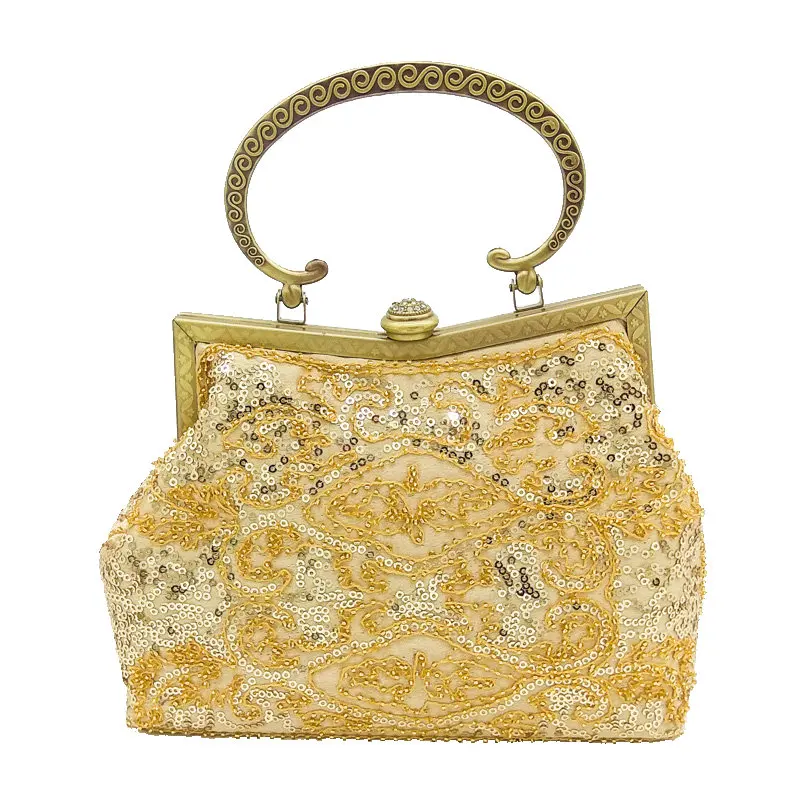Хаки Boutique De FGG винтажный Ретро черный блестящий бронзовый покрытый бисером вечерний клатч сумочка свадебная сумка - Цвет: Хаки