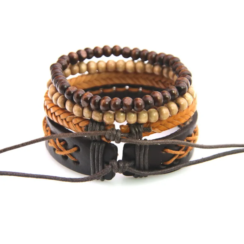 4 PCS/Set Vintage Punk Weave Alloy Charm Men Leather Bracelets For Women Homme Female Jewelry Multilayer Bracelet | Украшения и