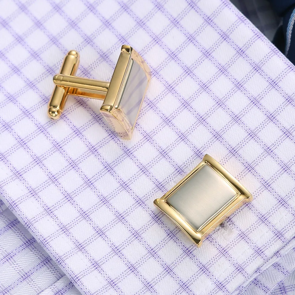 Cufflinks And Necktie Tie Clip Set Gold Cuff Link High Quality Pins links Cuffs Shirts Wedding Men Jewelry Accessories QiQiWu