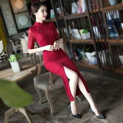 red Shanghai Dress Sheng Coco, сексуальные платья в Шанхае, роскошное кружевное платье Ципао с разрезом, китайское женское современное сексуальное длинное зеленое банкетное платье - Цвет: red Shanghai Dress