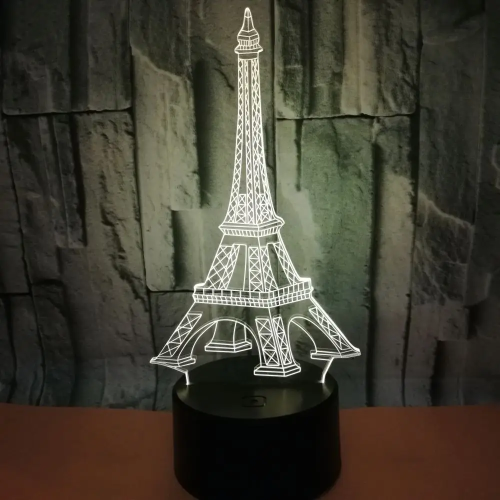 Цветная 3d лампа с Эйфелевой башней креативное зрение стерео Светодиодная