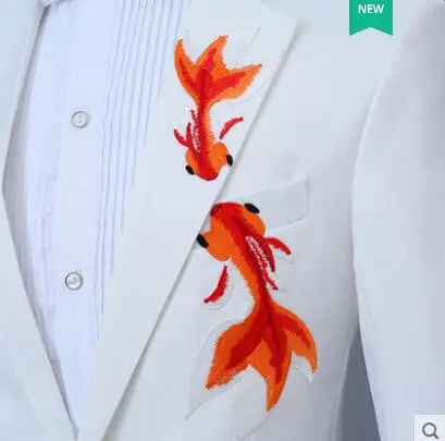 Мужской формальный костюм Goldfish блейзер в полоску с вышивкой и штанами белый для