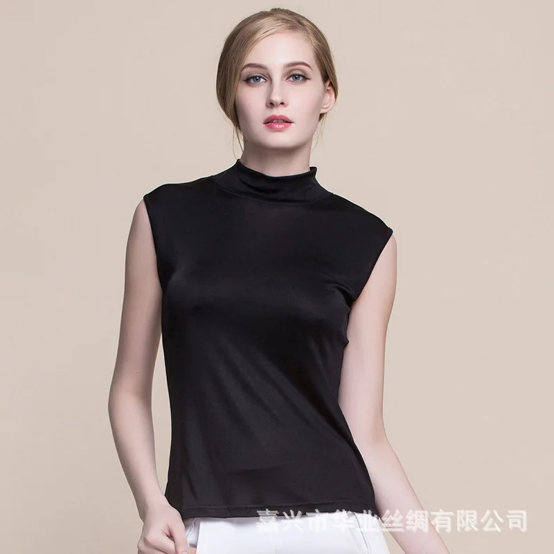 Летняя женская майка 100% Натуральный шелк повседневная трикотажная рубашка с