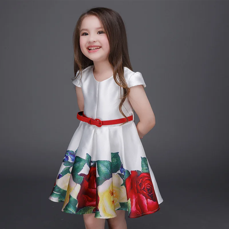 Retail 2016 Floral Summer Print Girls Dresses Toddler Vestidos Kids Clothes Bandage Tutu Party De Festa Flower Princess Fashion | Детская