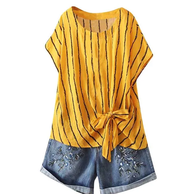 Женские топы больших размеров повседневные свободные льняные полосатые рубашки