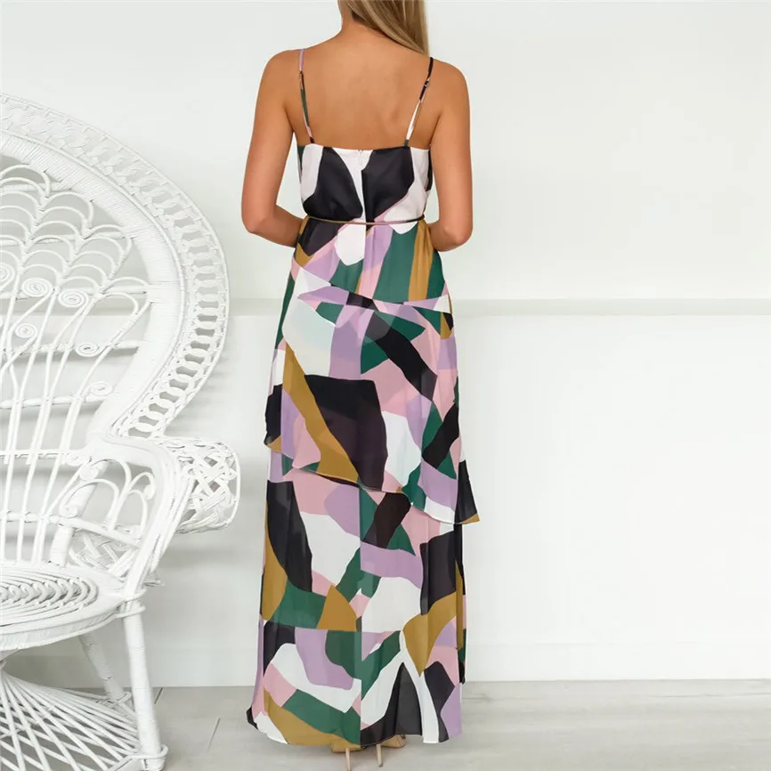 SAGACE длинное платье модное женское асимметричное многослойное с поясом Бандажное