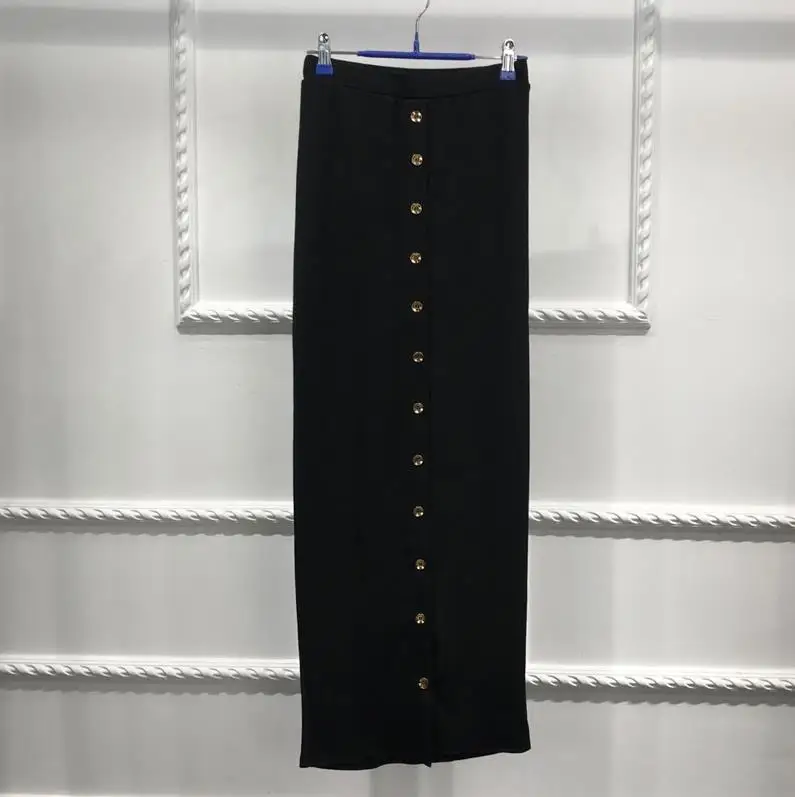 Faldas Mujer Moda зимняя Абая Высокая талия Кнопка Bodycon Карандаш Макси Длинная юбка исламские юбки женские Jupe Longue Femme - Цвет: Black