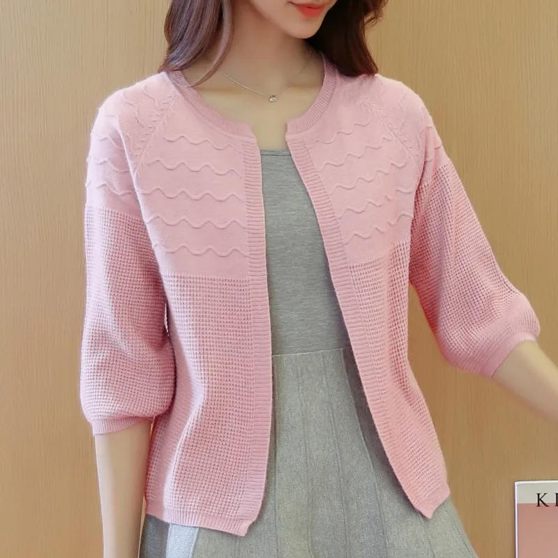 Женские кардиганы весенне-осенние вязаные свитера с круглым вырезом и рукавом до