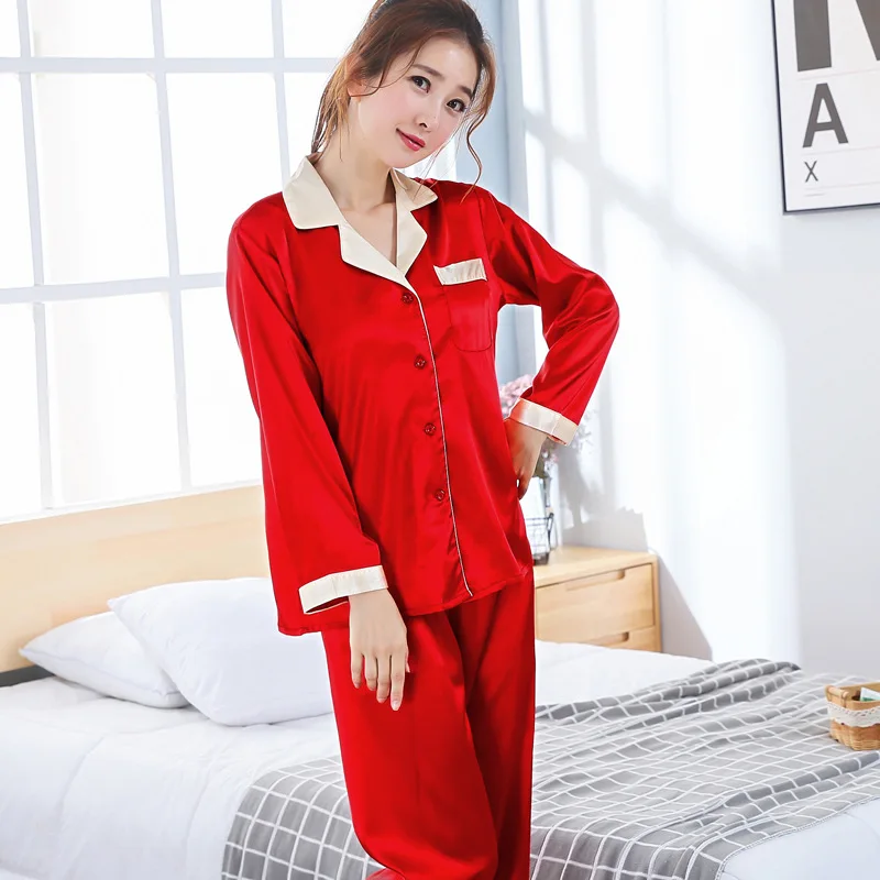 JRMISSLI красные пижамы для влюбленных женские шелковые атласные пижамные комплекты