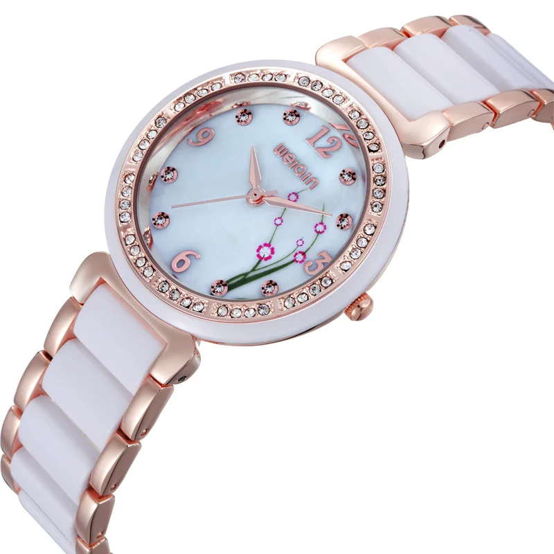 WEIQIN Марка Роскошные модные розовое золото Цветочные Кварцевые Для женщин часы