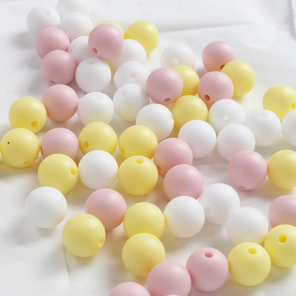 TYRY.HU 30pc Silicone Beads 15mm Pastel Yellow Teether Bead DIY Chew Necklace Charms Pacifier Clip Bead