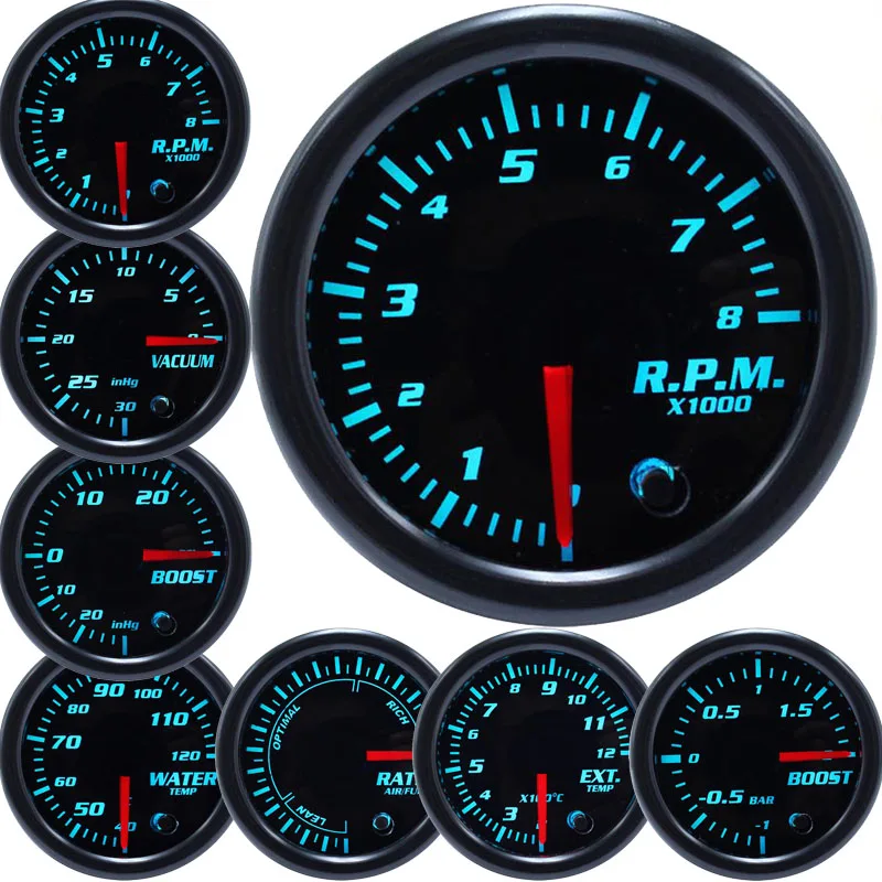 52 мм Датчик Тахометр RPM Meter Boost/Температура воды/Температура масла/давление масла/Тахометр/Вольт/Воздушный расход топлива/EGT/Вакуумный измеритель автомобиля