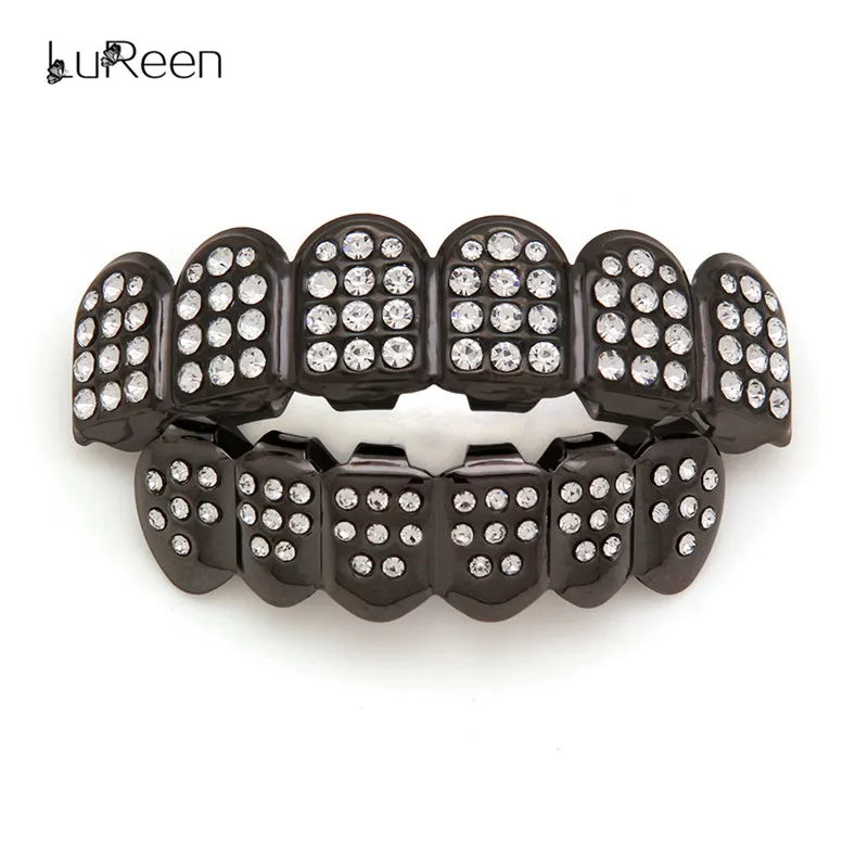 black LuReen Красочные зубы Grillz верхние и нижние CZ грили стоматологические хип-хоп вампирские зубы шапки гриль рот украшения для тела Вечерние - Окраска металла: black
