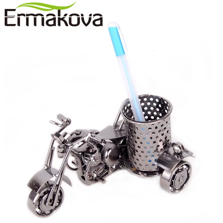 ERMAKOVA металлический мотоцикл модель ручной работы Ручка Контейнер ретро мотоцикл карандаш чашки античный двигатель велосипедный держатель ручки украшения дома и офиса